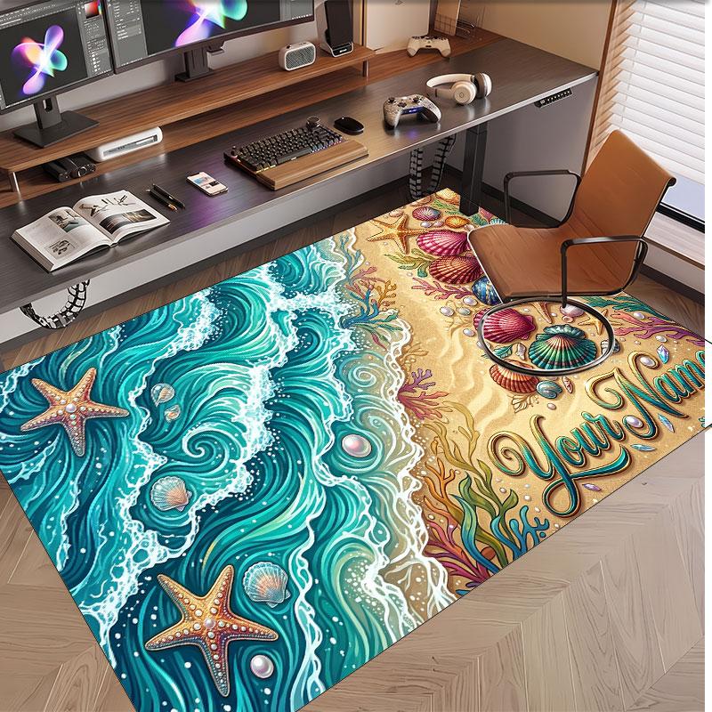 Fish Ocean Theme Soft Crystal Velvet Rug Custom Name & Text Print Non Slip Floor Rug for Bedroom Living Room