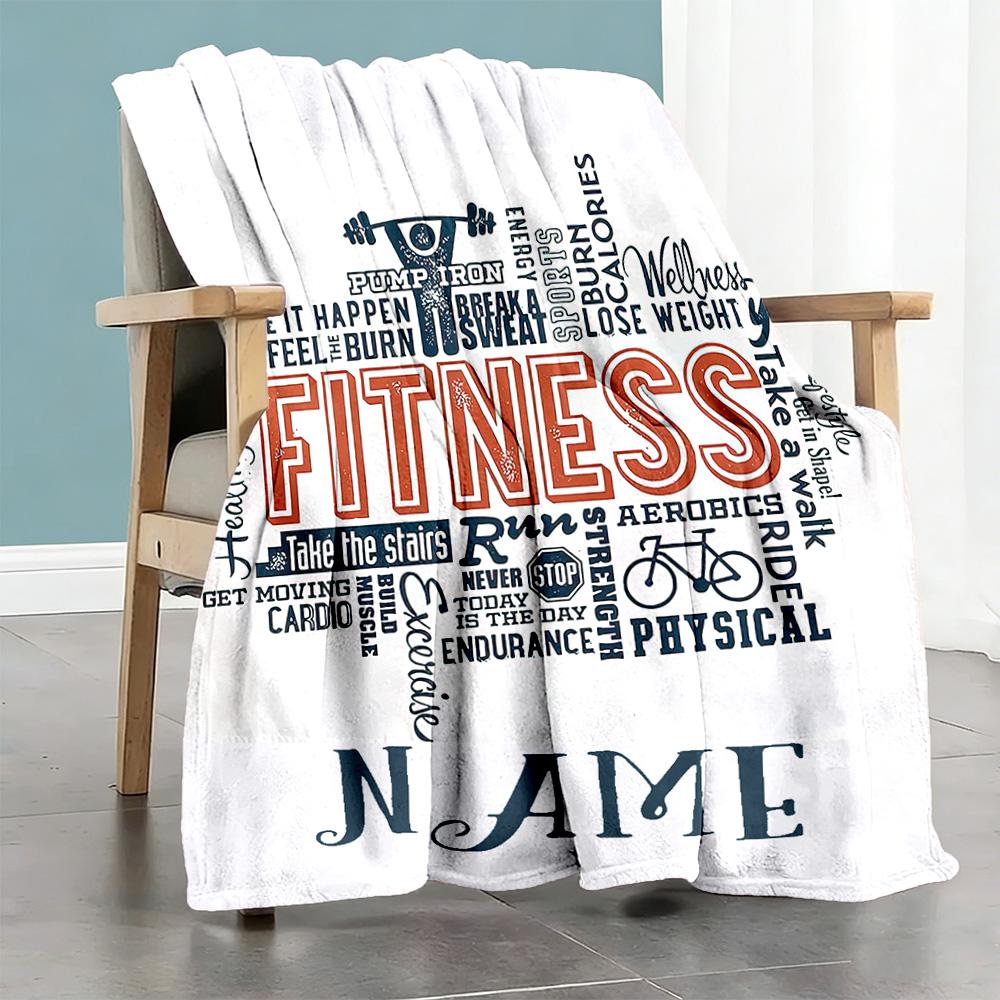 Love Fitness Personalized Text Blanket Gift Customizable Blanket Durable Comfort Versatile for Seaside Office Couch Sofa Four Seasons Universal