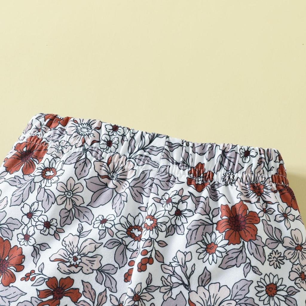 Комплект брюк для маленьких девочек, комбинезон с длинными рукавами + брюки-клеш с цветочным принтом + повязка на голову с бантом