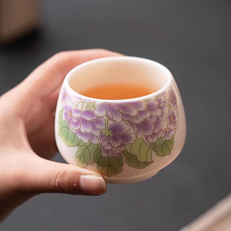 Suet jade white porcelain master high-end household personal single cup light luxury drinking tea cup kung fu tea set teacup tea bowl
