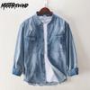 Молодежная уличная одежда в японском ретро-стиле с длинным рукавом, рваная джинсовая рубашка для мужчин, повседневная мужская одежда на весну/осень, свободная рубашка с двойными карманами
