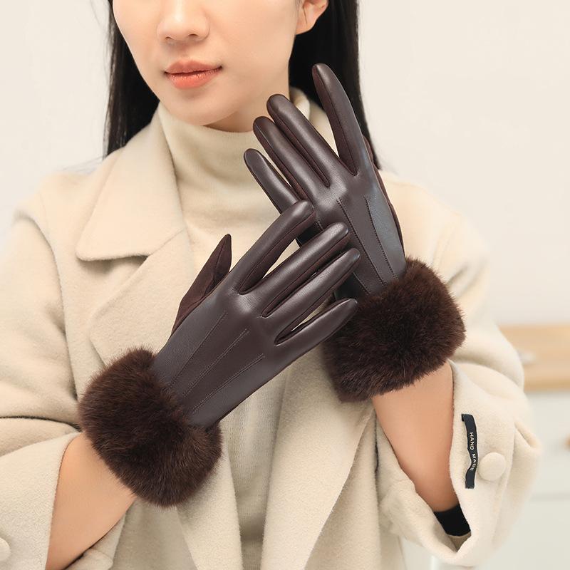 Роскошные зимние женские перчатки с мягкой отделкой манжет из искусственного меха, теплые, плотные, ветрозащитные перчатки, элегантные перчатки для улицы, зимние аксессуары