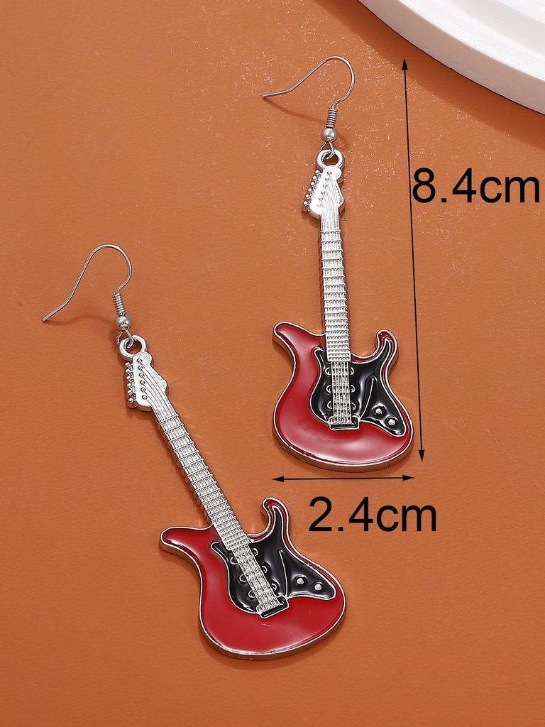 Obega Guitar Drop Earrings For Women Copper Color Black Red White Epoxy Vintage Girls Cute Jewelry Gift Fishhook Style