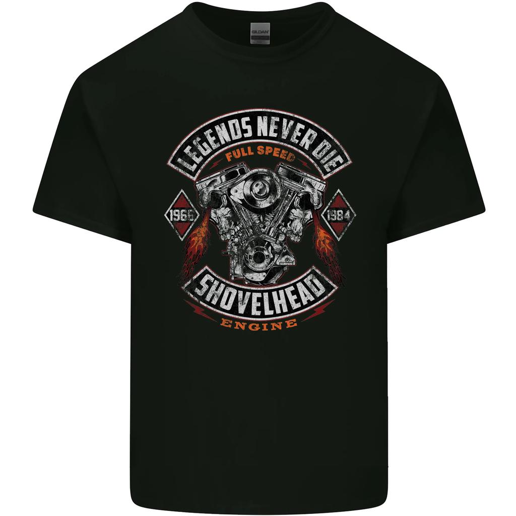 Легенды Никогда Не Умирают Двигатель Shovelhead Байкер Гараж Мотоцикл Футболка 100% Хлопок Круглый Вырез Летняя Короткий Рукав Повседневная Мужская Футболка