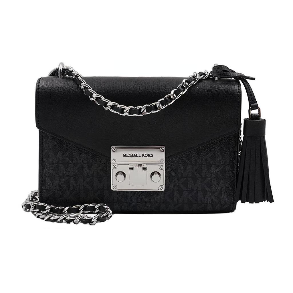 Michael Kors MK Rose Винтажная Цветочная Принт Кисточка Цепочка Клапан Коммутер Кожаная Сумка на Плечо Crossbody Средняя Женские сумки Черный 35T0SXOC1B-001