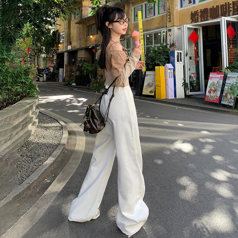 Женские джинсы Four Seasons American White Simple Wide Leg, свободные и универсальные прямые брюки до пола с высокой талией