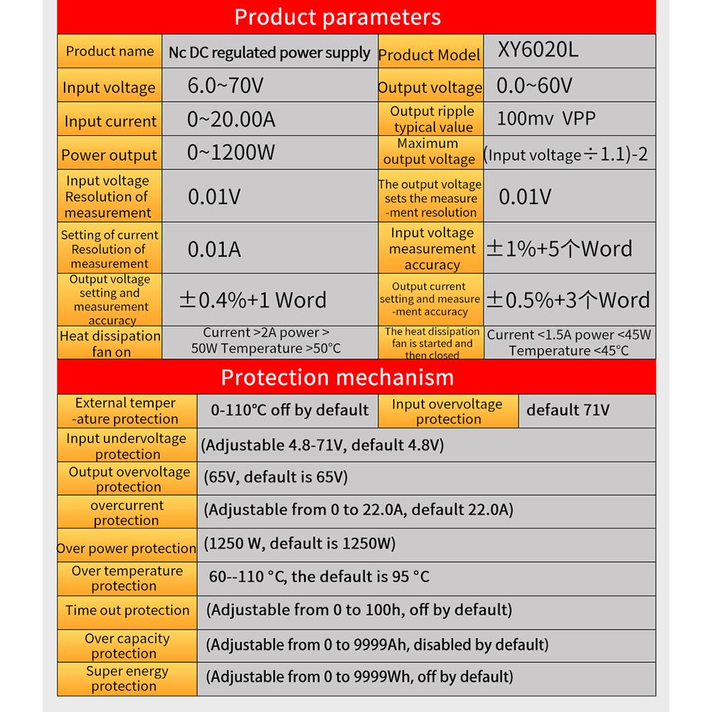 XY6020L 1200 Вт 20 А регулятор напряжения постоянного тока, источник питания с ЧПУ, регулируемый стабилизированный постоянный ток, понижающий модуль постоянного напряжения
