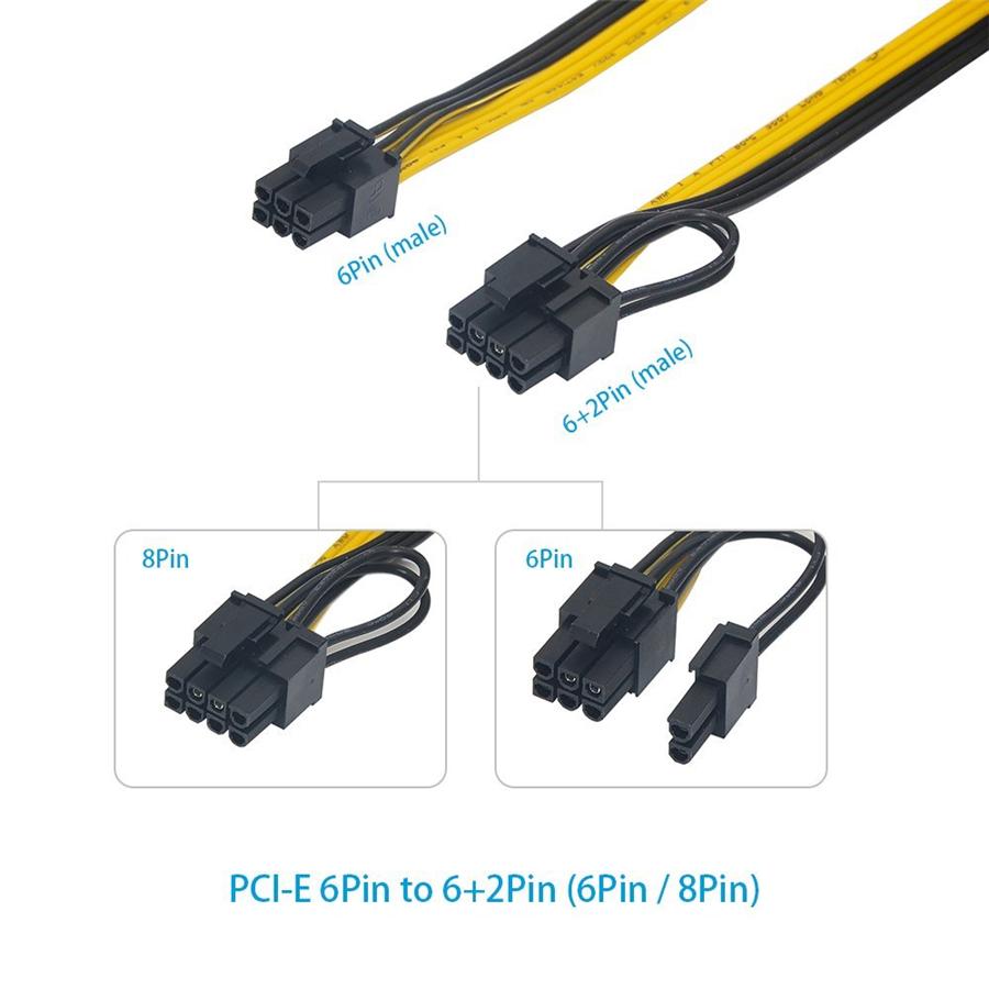 10Pcs 6 Pin Male To Dual 8 Pin (6+2Pin) Male PCIE PCI-E Cable 18AWG 50cm 20 Inch