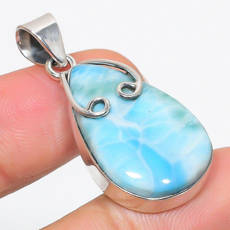 Natural Republic Larimar Gemstone 925 Solid Sterling Silver Pendant 1.75" S3t10