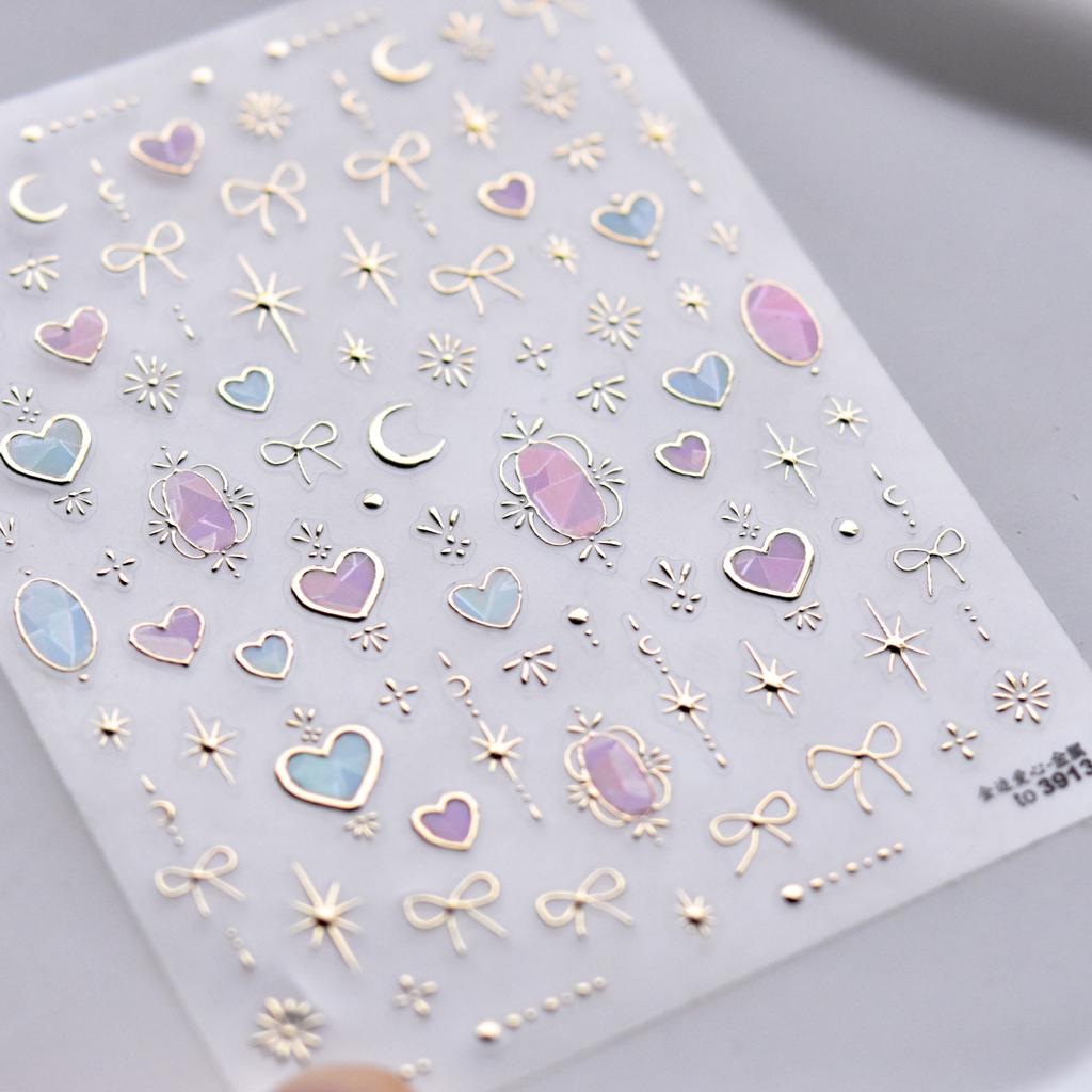1pcs 5D Shell Light Nail Stickers Fashion Gold Border Love Bowknot Moon Star Art Decal High Quality Manicure Decorations