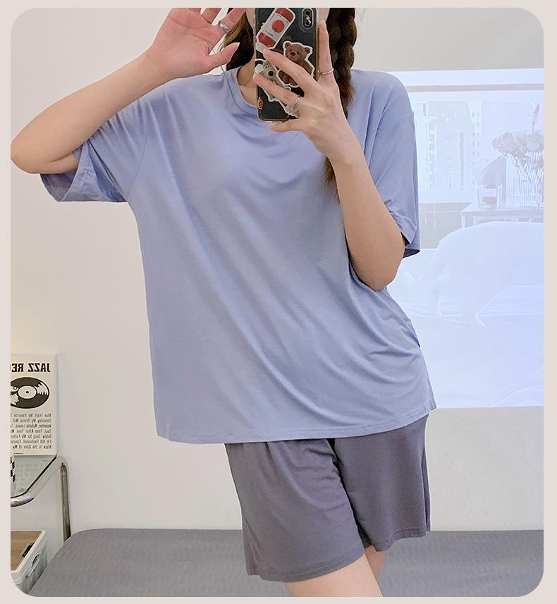 Женская летняя пижама 2023 года с короткими рукавами и нагрудными подушечками — легкий хлопковый комплект домашней одежды с антивыпуклыми точками для комфортного сна.