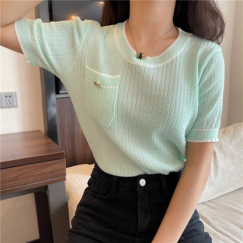 Moda Qizlar Mayin Shamli Xarakter Dumaloq Bo'yinli Trikotaj Toplar Ayollar Kundalik Yozgi Zarur Qulaylik va Usul Slim Fit Pulloverlar Maykalar