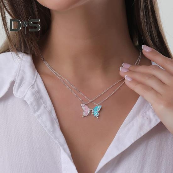 2Pcs/Set Friendship Necklace Meaningful Bright Luster Adjustable Extension Chain Decoration Gift Best Friend BFF Sister Butterfly Pendant Necklace