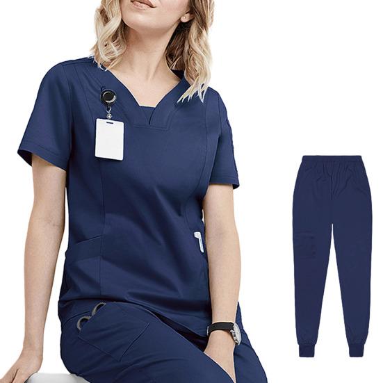 Женский комплект больничной формы из 2 шт./компл., комплект с v-образным вырезом и короткими рукавами, карманами, топы с эластичной резинкой на талии, комплект штанов для бега, быстросохнущий больничный стоматологический костюм медсестры