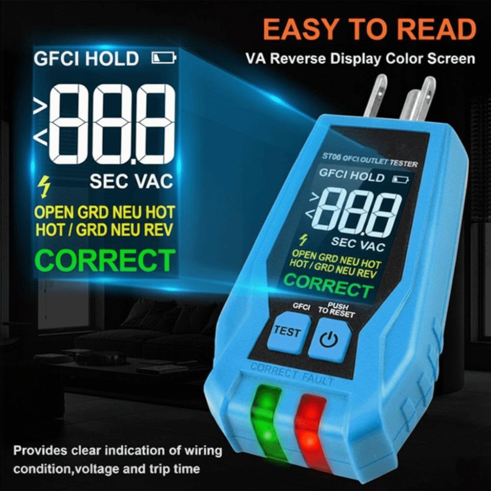 Color Screen Outlet Tester 3Wire Receptacle Tester Electrical Outlet Test Circuit Breaker Test