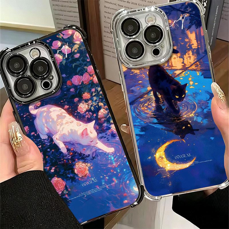 Ночная Луна Кошка Мечтательное Искусство Мягкий Чехол Для Телефона Для Xiaomi Poco X7 X8 Pro Max X6 X5 X3 F8 Ultra F7 M8 M7 M5S Redmi 15C 15A 15 14C 13C