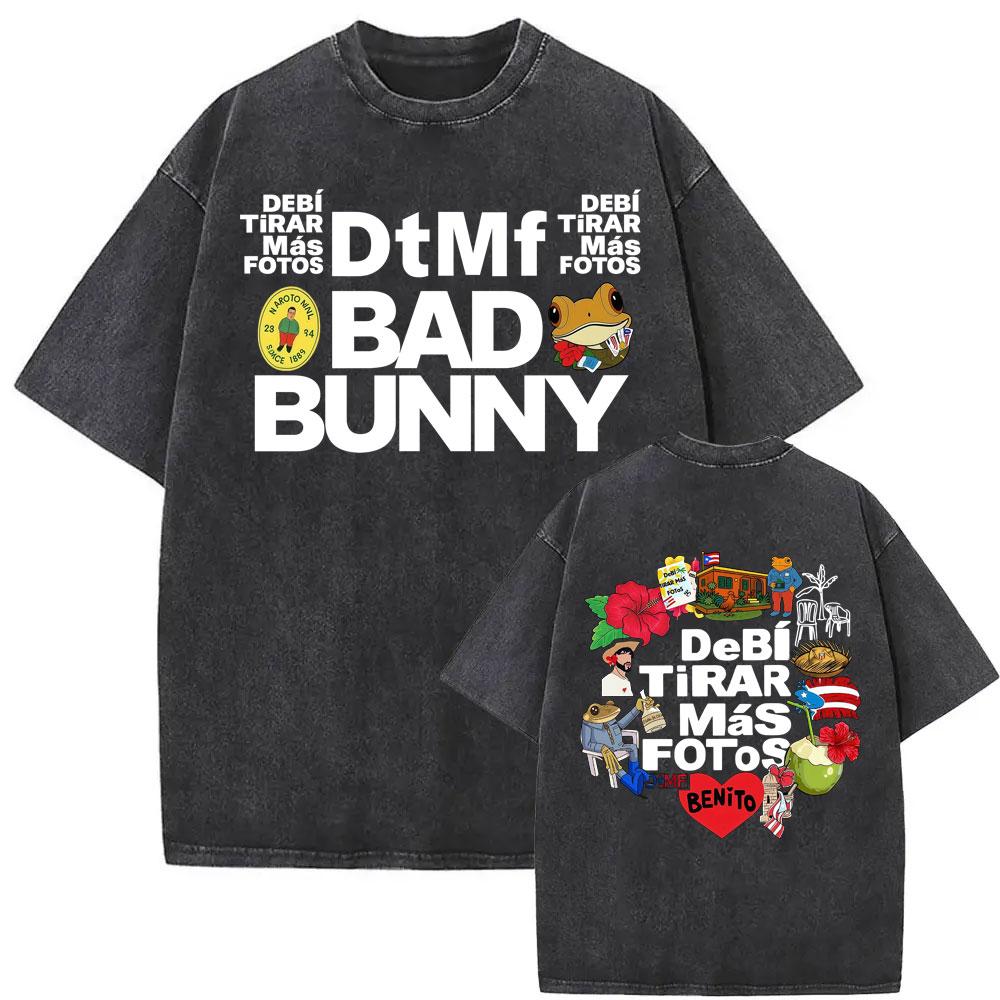 Rapper Debi Tirar Mas Fotos DTMF Washed Vintage Tee Shirt Unisex Hip Hop Oversized T Shirt Men Summer Casual ONeck Tshirt