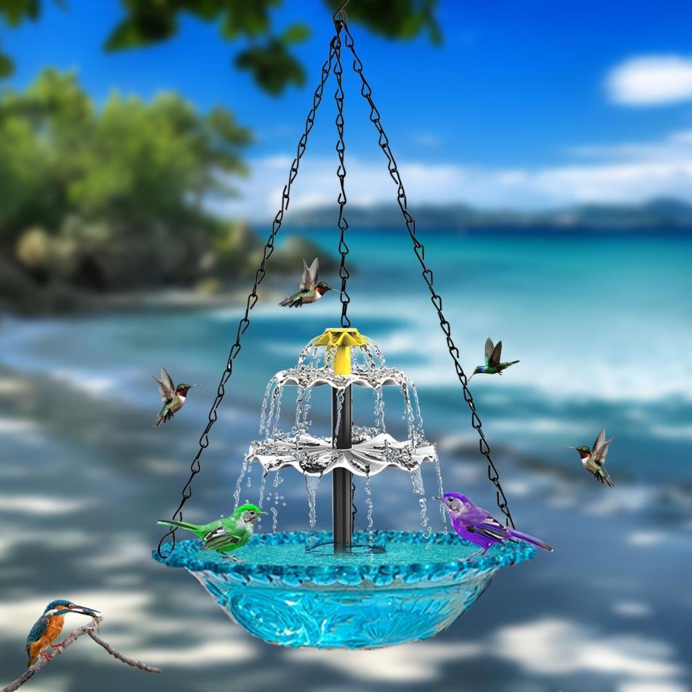 Hanging Bird Feeder Bird Bath Garden Decoration Hummingbird Balcony Single Double Layer Solar Fountain Blue Purple Pink Gray