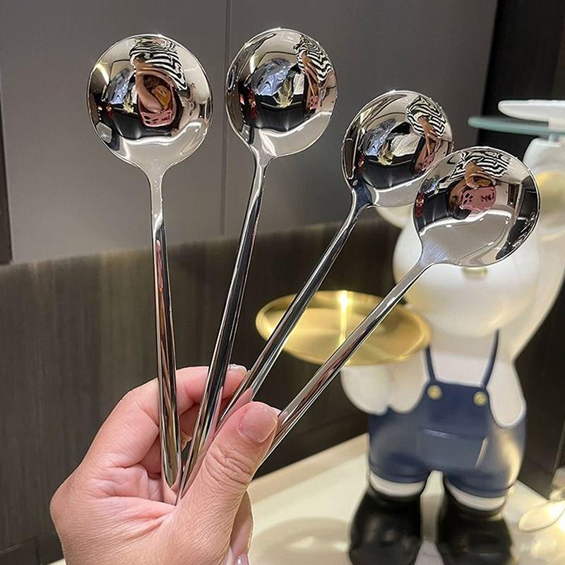 Нержавеющая сталь, круглая ложка с большой головкой, чистая, красная, золотистая, для ужина, с длинной ручкой, мешалка