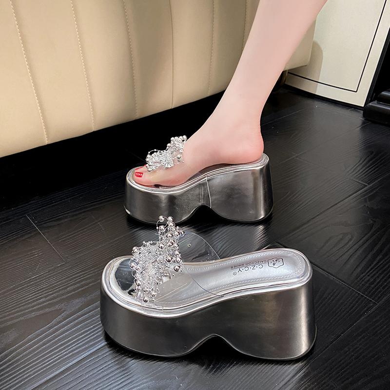Модные летние женские туфли на платформе, босоножки, женские летние шлепанцы на танкетке со стразами