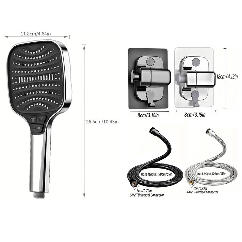 8 Modes Turbo Pressurized Shower Head 12cm Large Panel Water Saving Showerheads Explosion-proof Thickened ABS Filter Shower Head