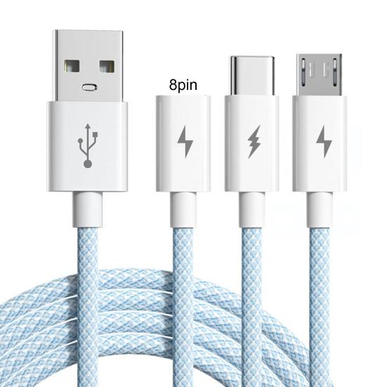 Fast Charging Cable 3-in-1 Anti-Winding with Smart Chip 66W 6A Multi-Device Support Charging Cable Phone Supplies