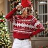 Vintage Fashion Elegant Casual Autumn and Winter Women's Trend Round Neck Red Knitted Christmas Snowflake Sweater
