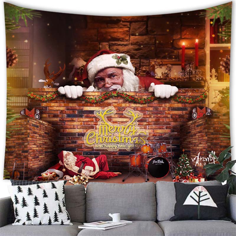 Санта-Лось Снеговик Принт Домашний Декор Гобелен Настенный Рождественский Декор Стены Гостиной Комнаты Фон Ткань Tapiz navideño