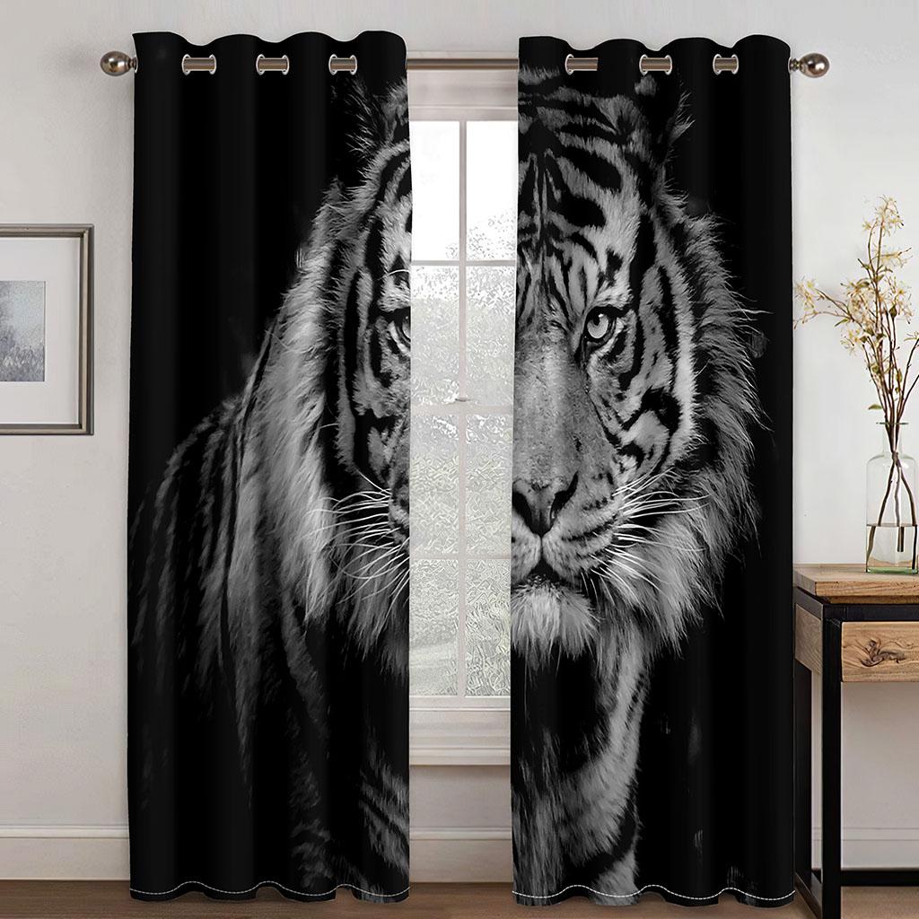 Leopard Tiger Wolf Lion 3D Digital Printing Curtains For Kids Bedroom Living Room 2 Panels Luxury Thin Window