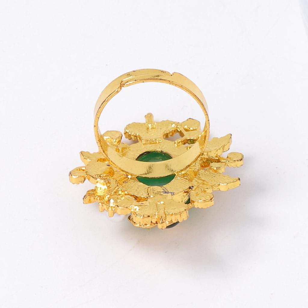 Vintage exquisite personality trend ethnic style alloy with resin emerald color open loaf flower ring