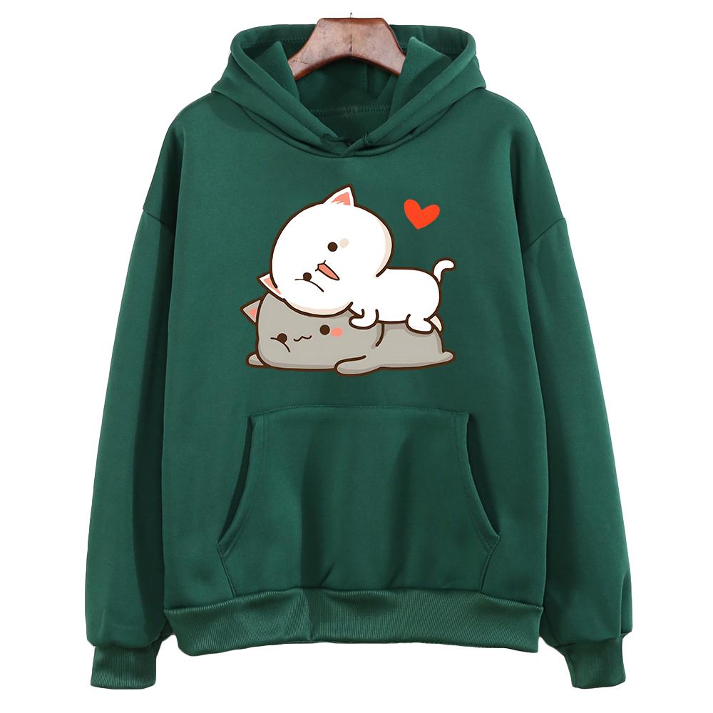 Peach Cat Goma Mochi Cartoon Print Hoodie Kawaii Cartoon Women's Clothing Femme Korean Style Sweatshirt Harajuku Hoody Female