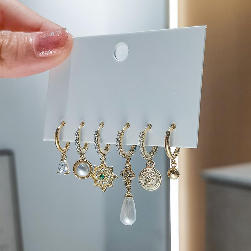 ANENJERY 6 шт./компл. серьги-кольца в форме капли с жемчужной звездой для женщин, классические дворцовые украшения, оптовая продажа