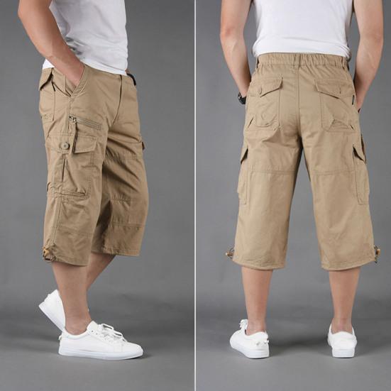 Мужские брюки длиной до икр, свободные брюки-карго с затягивающимся шнурком, летние повседневные спортивные брюки с несколькими карманами на молнии для повседневной носки, для спорта и улицы