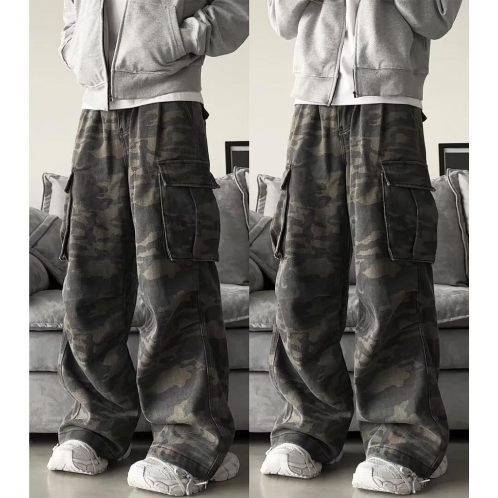 Осень и зима Новые американские джинсы High Street Washed Light Color для мужчин и женщин Прямые слегка расклешенные свободные широкие брюки