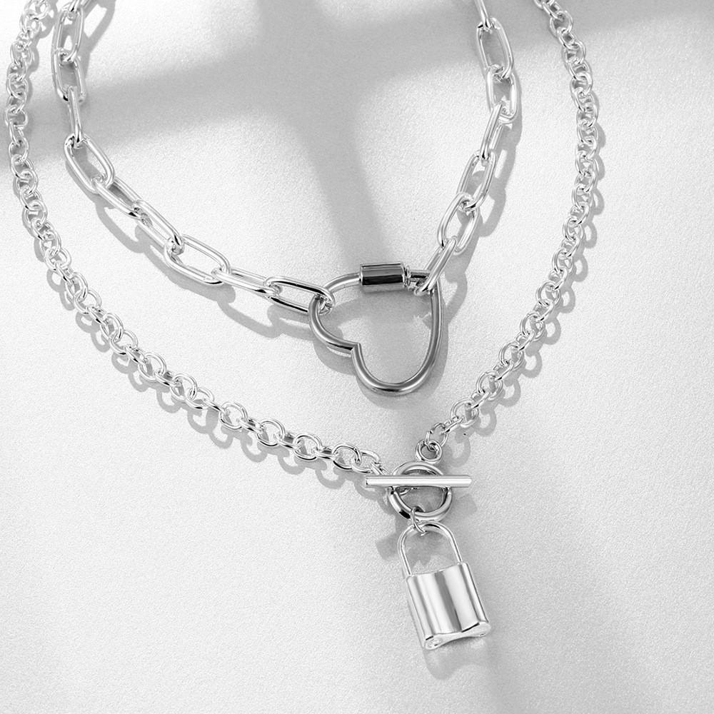 Stylish Multi-layer Silver Heart Lock Necklace For Women Perfect For Fashion Lovers And Gifts