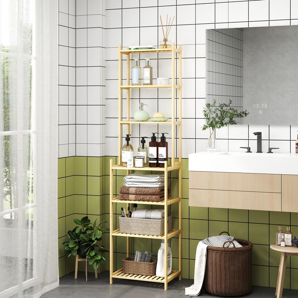 7 Tier Bamboo Bathroom Shelf For Kitchen Bathroom Living Room 44 X 33 X 180 Cm Natural Wood