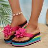 Модные сандалии на танкетке с цветочным принтом для женщин больших размеров, радужные шлепанцы на толстой подошве, женские летние легкие массивные шлепанцы на платформе