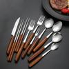 Business Style Wooden Handle Cutlery 304 Stainless Steel Knife Fork Spoon Teaspoon Dinnerware Classical Tablewarekitchen Utensil