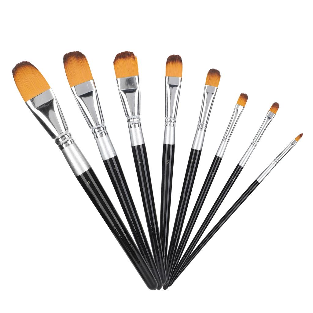 8Pcs Artist Paint Brush Set Nylon Hair Brushes for Oil Acrylic Watercolor Painting