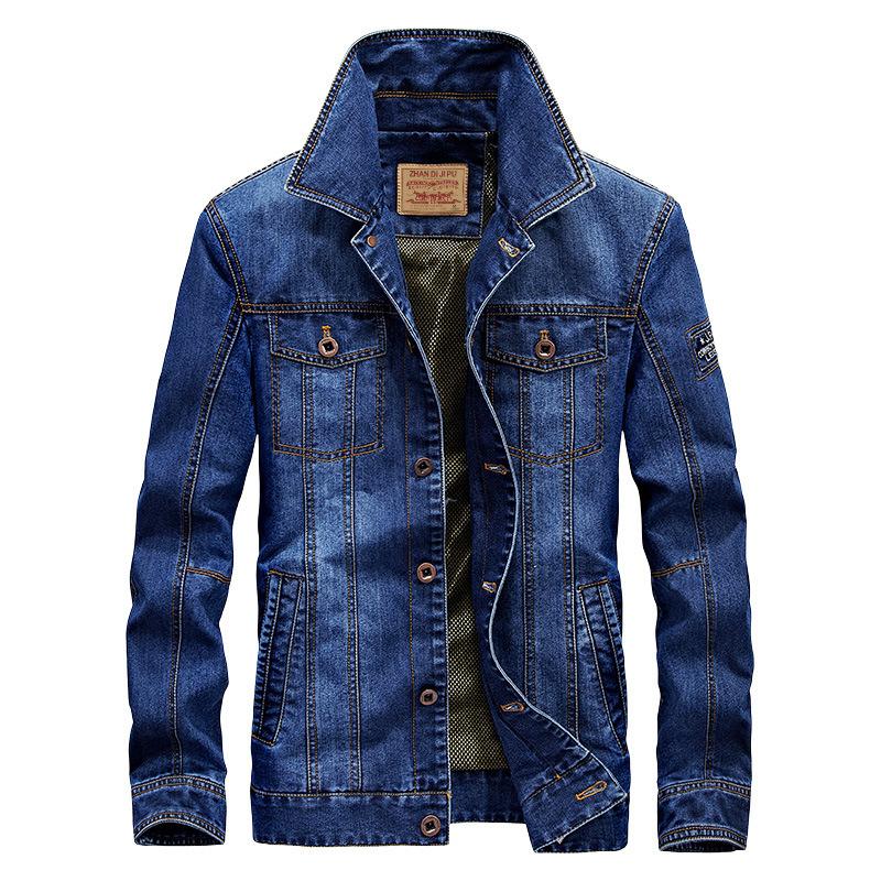 Denim Jacket Men Turn Down Collar Casual Outerwear Jacket Blue Denim Coats