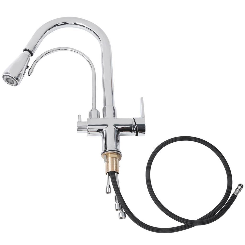 G1/2 Современный 3 в 1 Фильтр-очиститель Кухонный кран Двойная ручка Выдвижная мойка Горячая Холодная Вода