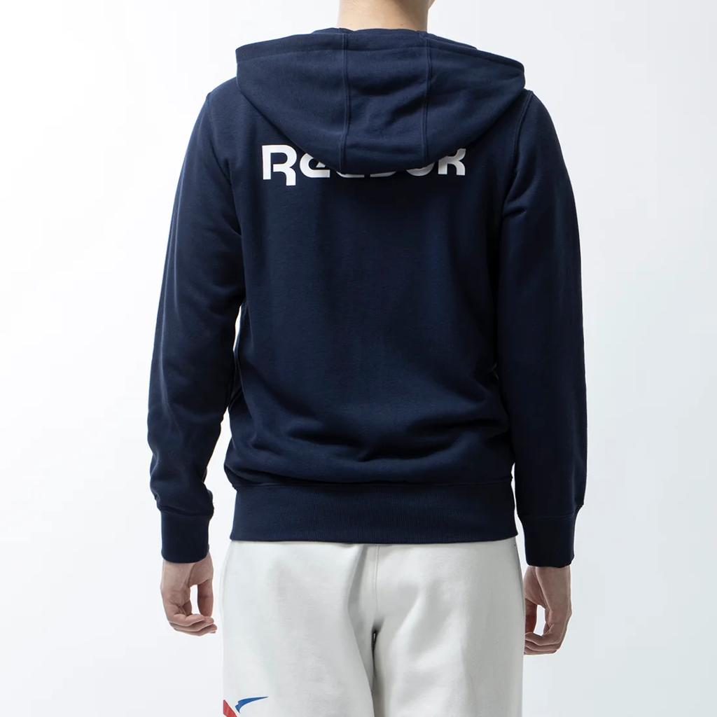 Reebok Спортивная куртка с капюшоном и застежкой-молнией с логотипом, мужские куртки, темно-синие, GV5513