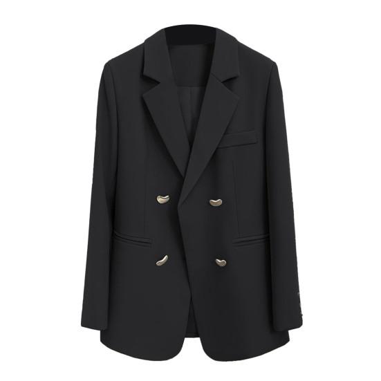 Women Suit Coat Lapel Long Sleeve Solid Color Casual Suit Jacket Loose Fit Double Breasted Basic