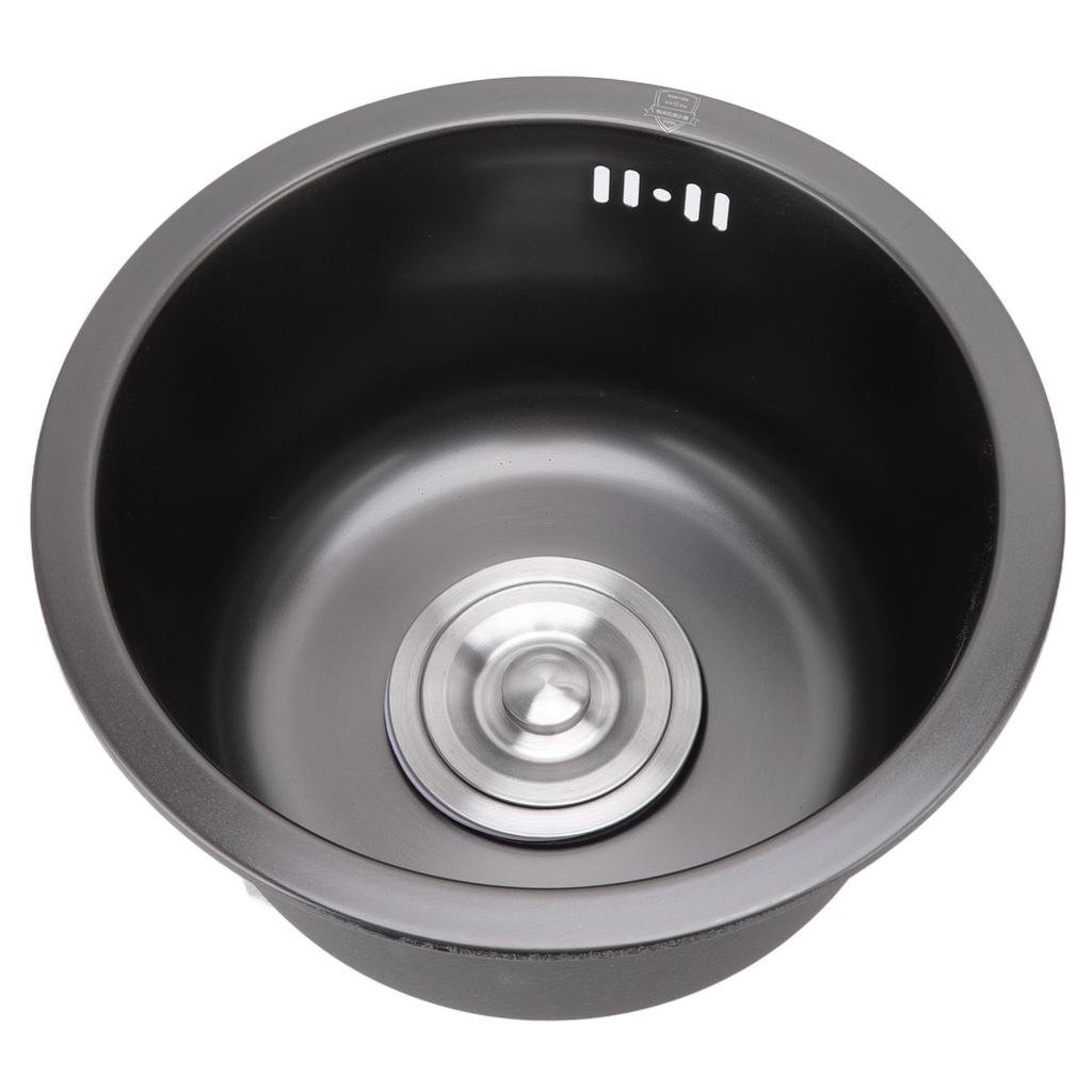 Mini Round Kitchen Sink Bar Stainless Steel Basin Single Bowl with Drain Accessories for Home Black