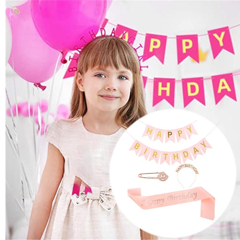 4 шт. Украшения для вечеринки в честь дня рождения Набор для дня рождения с шампанским Яркая лента Золотые блестящие буквы Реквизит для фото в Instagram