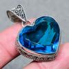 Lab Created London Blue Topaz Vintage Pendant 1.9" Silver Tone Heart Cut Jewelry