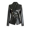 Black Long Sleeve Slim Fit Faux Leather Jacket with Suit Collar - Fall/Winter Collection