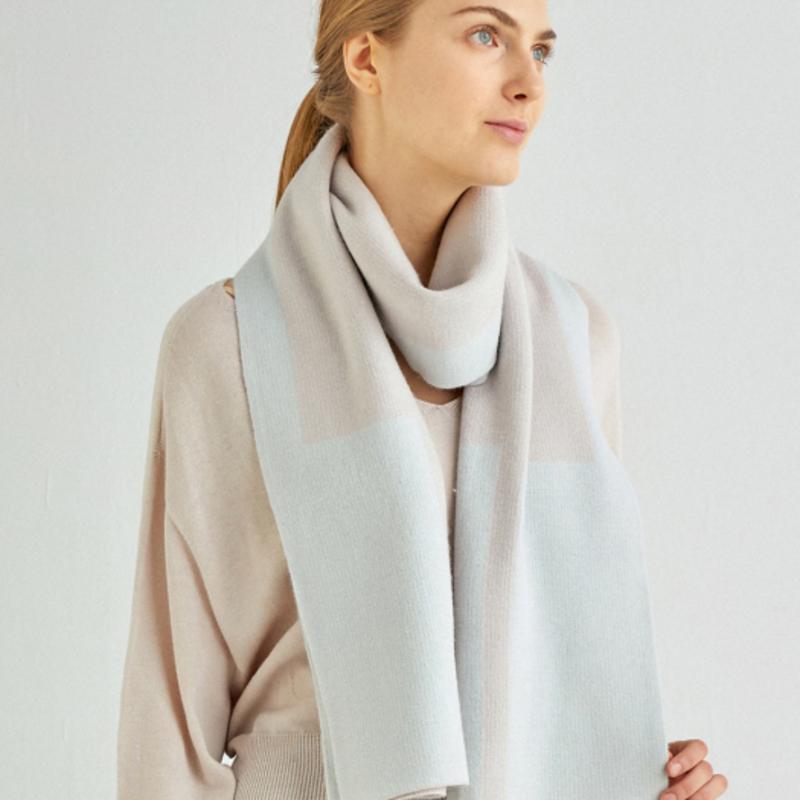 2NDSKIN Camel Hair Color Block Wide Muffler