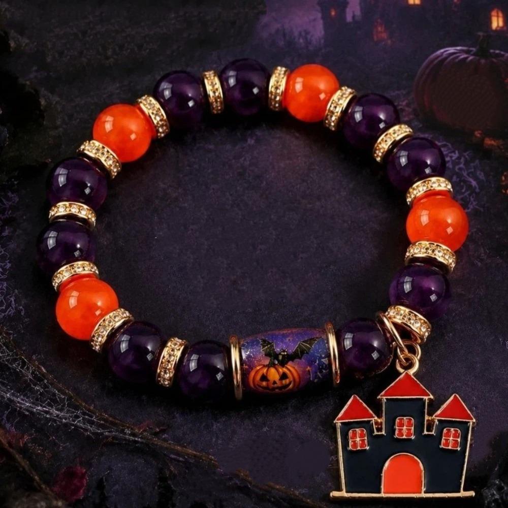 Colorful Beads Beaded Bracelet Elastic Ancient Castle Pumpkin Bracelet Pumpkin Bracelet Halloween