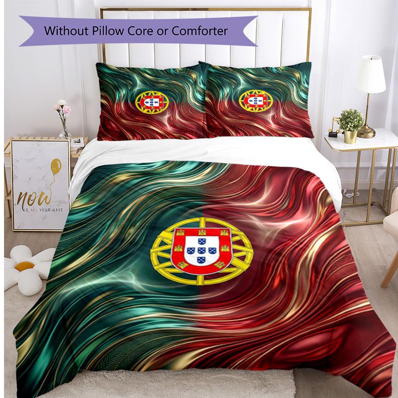 Portugal Football Printed Bedding 3 Piece Set Cozy Breathable Bed Cover Set as Housewarming Holiday Gift
